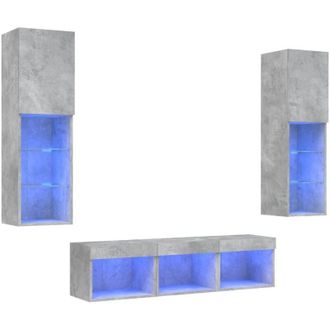 vidaXL Muebles Tv Pared Con Led 5 Pzas Madera Ingenier&iacute;a Gris Hormig&oacute;n Vidaxl