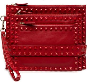Valentino Pre-owned Valentino Leather Rockstud Rouge Triple Zip Clutch Ladies D9Q9N2K5J48OPX23