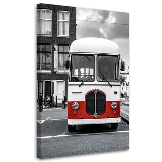 Feeby Cuadro Sobre Lienzo, Autob&uacute;s Retro Blanco Aparcado En Una Calle De La Habana Cuba, 70x100