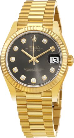 Rolex Datejust 31 Automatic 18kt Yellow Gold Diamond Grey Dial Ladies Watch 278278RDP