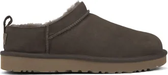 UGG Womens Slip-On Mini Shoes Dense Smoke Leather Slippers Flat