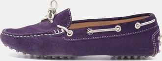 Tod's Tods Purple/silver Suede And Leather Bow Slip On Loafers