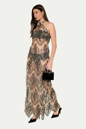 Misspap Premium Sheer Lace Maxi Dress in Nude at Nordstrom, Size 10