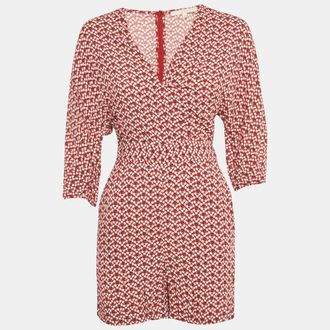 Maje Red Floral Print Crepe Jumpsuit