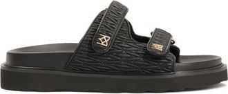 Kazar Zwarte reli&euml;f leren slippers op een comfortabele zool - Dames - Sandalen - Zwart - 39 EU - Leer - Schoenen
