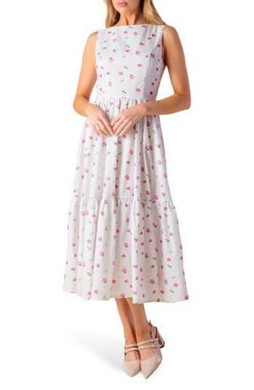 Flying Tomato Floral Embroidered Eyelet Cotton Blend Fit & Flare Dress in White/Pink at Nordstrom Rack, Size Medium