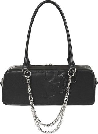 Banned Alternative Womens Gothic Bag | Structured Handbag with Engraved Skull | Black Shoulder Bag with Removable Chain | Midnight Bound Model