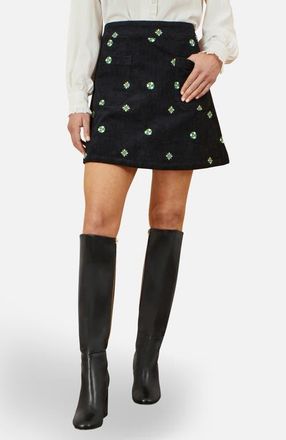 Yumi Flower Embroidered Cord Mini Skirt in Black at Nordstrom, Size 12