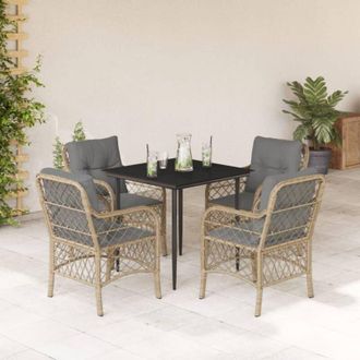 vidaXL Set Comedor De Jard&iacute;n 5 Pzas Con Cojines Rat&aacute;n Sint&eacute;tico Beige Vidaxl