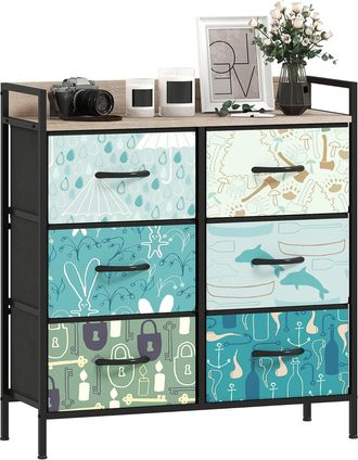 HOMCOM 6-Drawer Chest of Drawers - Fabric Dresser with Open Shelf - Blue | TJ Hughes