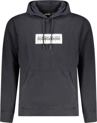 Napapijri Zwarte Katoenen Hoodie Sweatshirt met Print - Heren - Hoodies - Zwart - 2XL - Katoen - Hoodies & sweatvesten