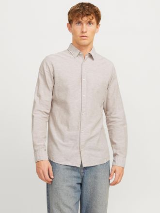Jack & Jones Langarmhemd JACK & JONES JJEBREEZE SHIRT LS SN, Herren, Gr. XXL, N-Gr, beige (crockery), Web, Obermaterial: 70% Baumwolle, 30% Leinen, unifarben, slim