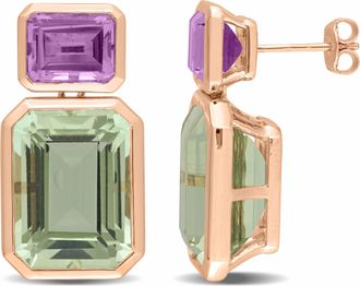 Mimi & Max Womens 28ct TGW Octagon-Cut Rose De France and Octagon-Cut Green Quartz Two Stone Earrings in Rose Plated Sterling Silver