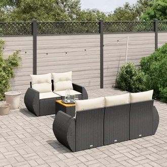 vidaXL Vidaxl - Set De Sof&aacute;s De Jard&iacute;n 6 Piezas Y Cojines Rat&aacute;n Sint&eacute;tico Negro