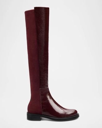Stuart Weitzman 5050 Gisele Mixed Leather Over-The-Knee Boots