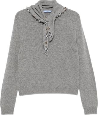 Prada Cashmere trui met ronde hals - Dames - Cashmere truien - Grijs - XS - Kasjmier - Truien & Vesten