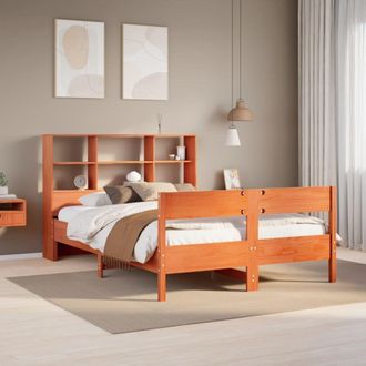 Berkfield Home Bookcase Bed without Mattress Wax Brown 140x200cm Solid Wood Pine | Size: 140x200 cm