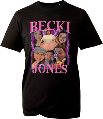 Generic Funny Becki Jones Photo Collage Meme T-Shirt - Graphic Tee with Bold Design Unisex for Mens and Womens (Black, XL)