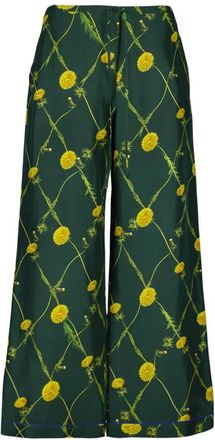Burberry Wide Trousers, female, Green, Size: 2XS Silk Dandelion Casual Pants