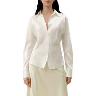 LilySilk Bias Cut Silk Shirt in Natural White at Nordstrom, Size X-Small