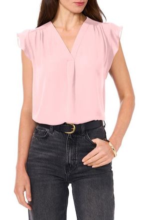 Vince Camuto V-Neck Flutter Sleeve Satin Top in Faded Rose at Nordstrom, Size Medium
