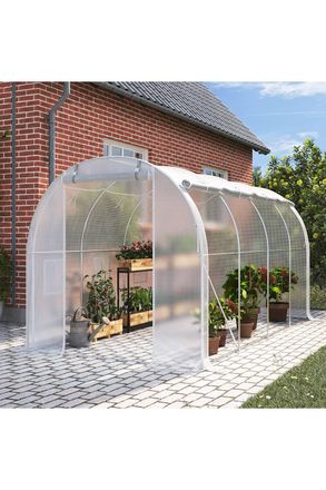 Living and Home Outdoor White Walk-in Tunnel Greenhouse with Steel Frame