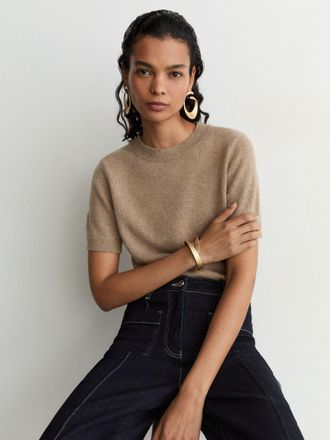 Reiss Neutral Cashmere Crew-neck T-shirt, XL