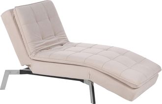 Beliani Beliani - Chaise Longue De Terciopelo Beige Plateado Respaldo Reclinable Capiton&eacute; Loiret