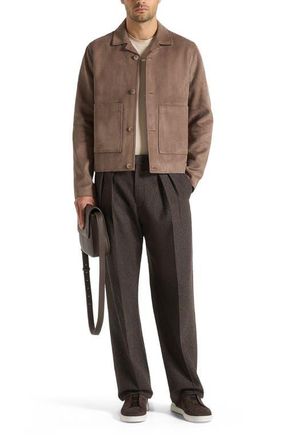 Mani&egrave;re De Voir Michel Suede Jacket With Revere Collar in Taupe at Nordstrom, Size X-Small