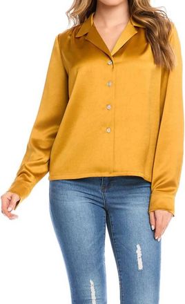 Karen Kane Georgia Satin Long Sleeve Button Down Shirt In Gold