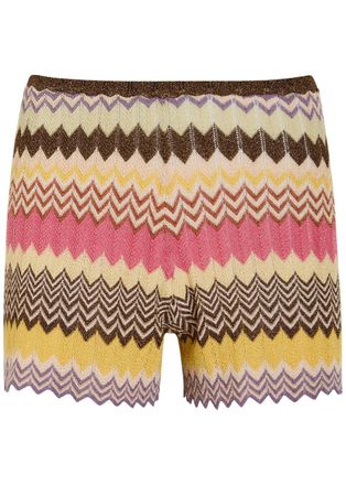 Faithfull The Brand Raya Chevron Pointelle Metallic-knit Shorts - Stripe - S (UK8-10 / S)
