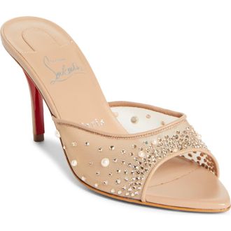 Christian Louboutin Miss Z Crystal Embellished Mesh Pointed Toe Sandal in Blush/Blush at Nordstrom, Size 10.5Us