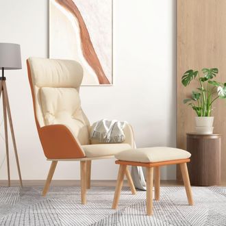vidaXL Vidaxl Sill&oacute;n De Relax Con Taburete Tela Y Cuero Sint&eacute;tico Color Crema