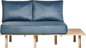 Beliani Beliani - 2 Seater Sofa Japandi Style Fabric Upholstered Light Wood Frame Foldable Backrest Table Blue Salo
