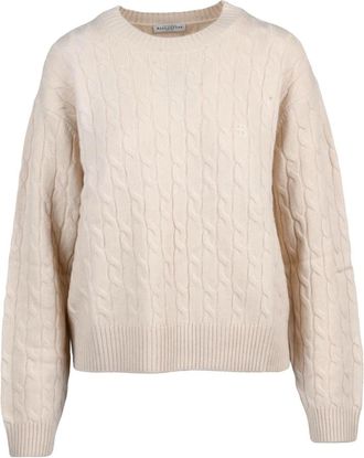 Ballantyne Pullover met kabelsteek en ronde hals - Dames - Ronde hals truien - Beige - M - Wol - Truien & Vesten