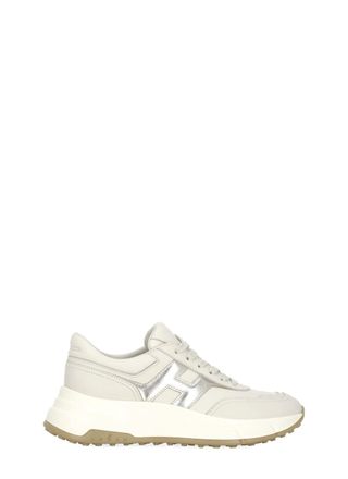 Hogan Beige Smooth Leather Sneakers with Rolled Silver Logo