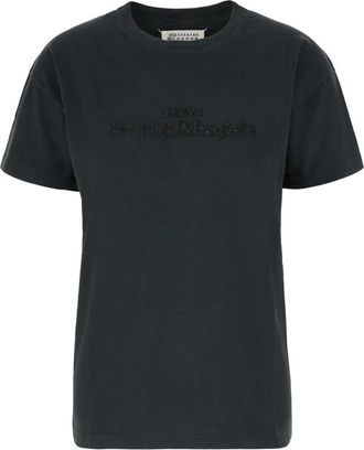 Maison Margiela T-shirt met ronde hals en logo-borduursel - Dames - T-shirts - Zwart - XS - Katoen - Tops