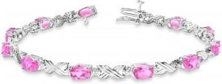 Allurez Pink Sapphire & Diamond XOXO Link Bracelet in 14k White Gold (6.65ct)