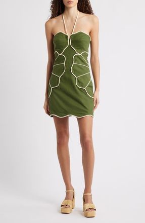 Farm Rio Green Wavy Halter Minidress at Nordstrom, Size Medium