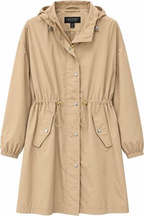 Shelli Segal Womens Hooded Long Sleeve Rain Trench Coat, Black