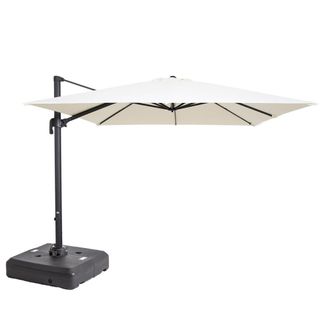 Oviala Parasol alu 3x3 360&deg; inclinable + base 100l con ruedas blanco