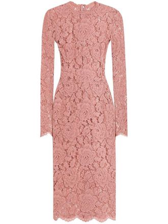 Dolce & Gabbana Fitted Semi-Sheer Pink Lace Dress