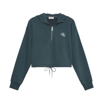Calvin Klein Monologo Terry Cropped Hoodie - Dames - Sweatshirts & Hoodies - Groen - Maat: M Katoen