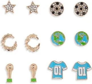 Leith 6-Pack Soccer Stud Earrings in Blue Multi- Gold at Nordstrom Rack