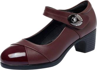 Generic UK 3.5 WOMEN Mary Janes Heels Chunky Low Block Heels Court Shoes Elegant Mary Jane Round Toe Closed Toe Work Pumps Lightweight Comfy Sandals Red Footw