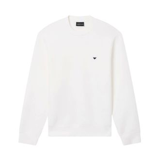 Emporio Armani Sweatshirts, male, White, Size: XL Double Jersey Sweatshirt with Micro Eagle Embroidery