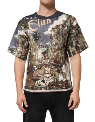 Dolce & Gabbana Palermo Jazz Club Linen Crew Neck Men T-Shirt