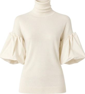 Meimeij Turtleneck de Tafet&aacute;n con Mangas Abullonadas - Knitwear - Mujer - Beige - XS