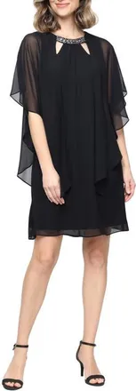 S.L. Fashions Embellished Crewneck Cape Dress in Black at Nordstrom, Size 10