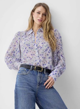 Icone Womens Sheer chiffon puff-sleeve blouse